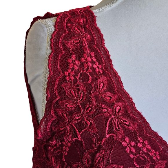 Y2K Womens Dark Red Lace Babydoll Tank Blouse Top Shirt‎ Sz M Lined Stretchy - Picture 2 of 10